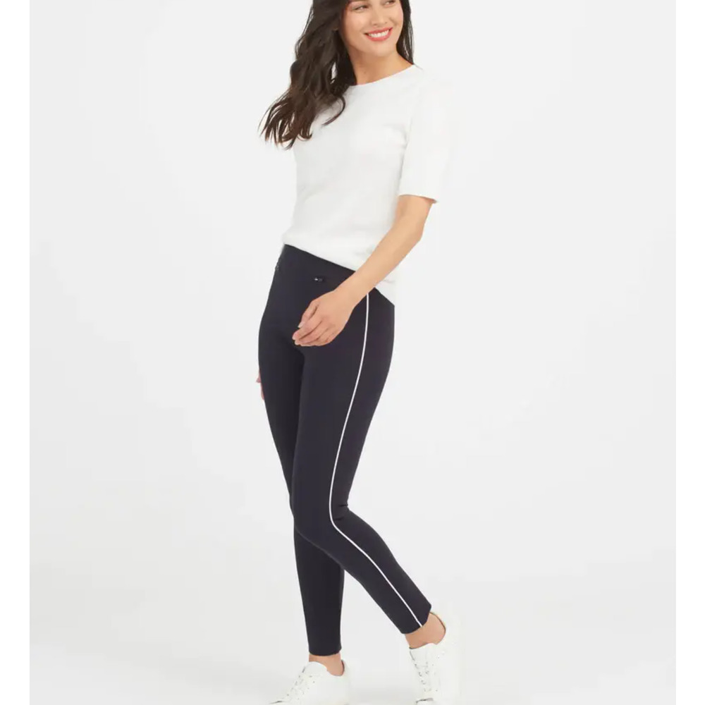 NEW Spanx Perfect Pants Ankle Piped Skinny SZ Petite Medium Navy Blue Shaping